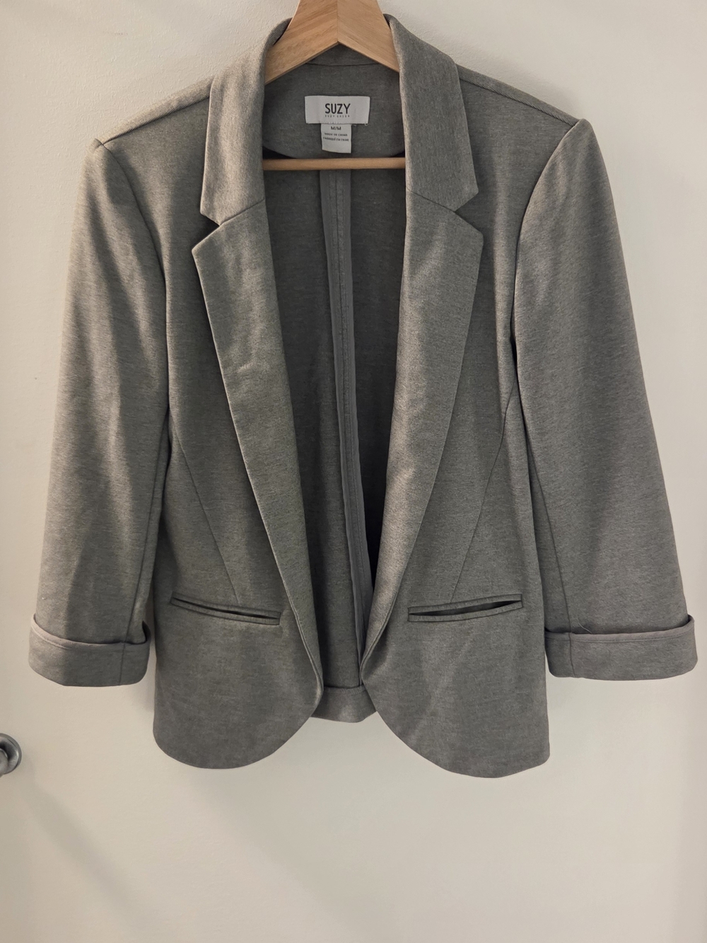 Suzy Shier Light Gray Open-Front Blazer